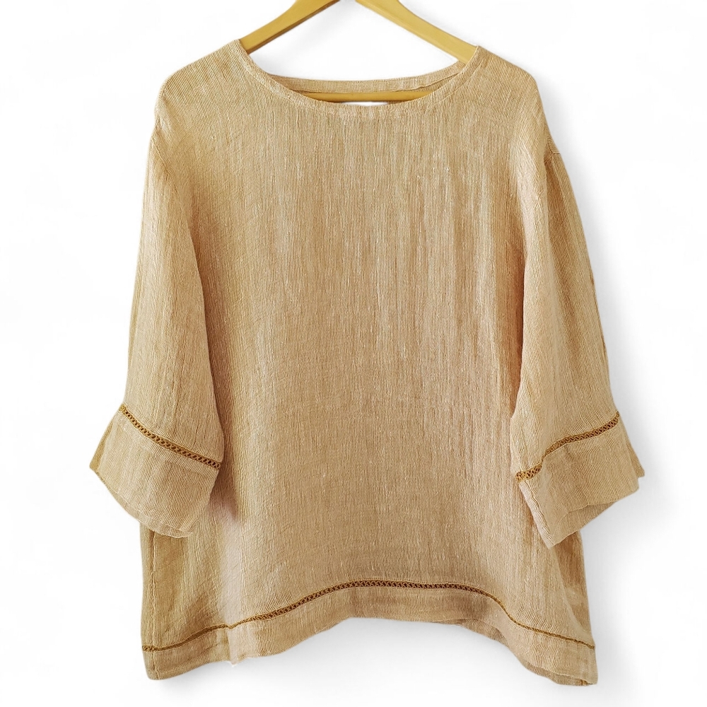 J.Jill Elegant Linen Open Weave Beige Women's Top - Picture 4 of 14